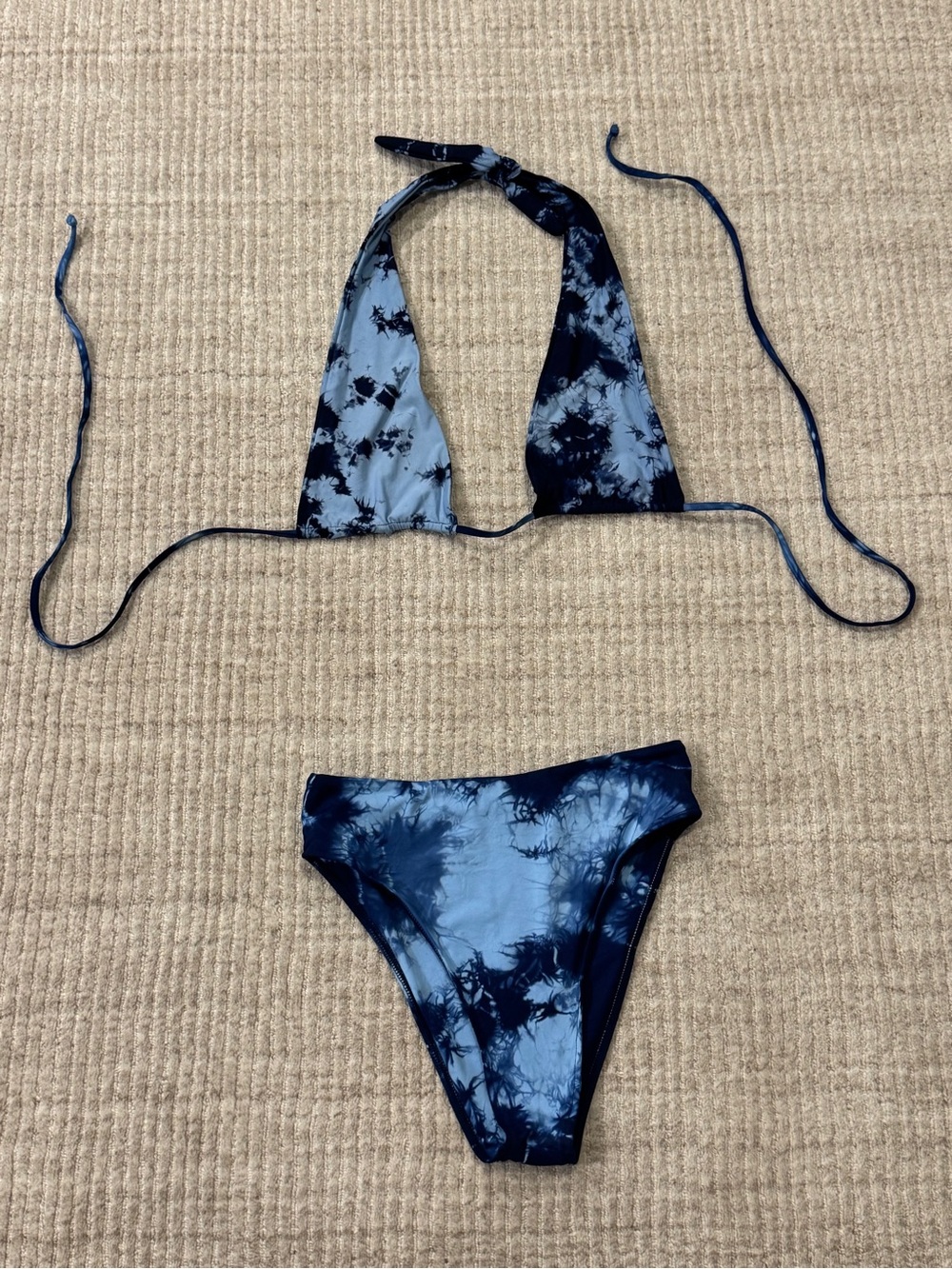 Frankie's Bikinis Navy and Periwinkle Tie-Dye Top Bottom Set ✨Rare Print 🎆